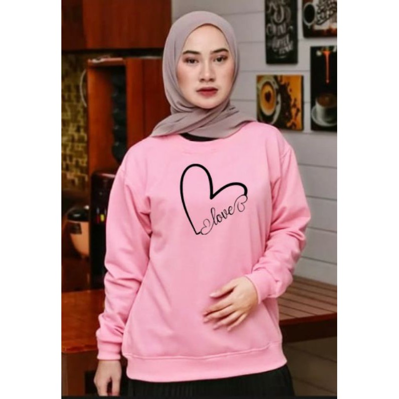 Kaos Lengan Panjang BENTUK LOVE / Kaos Sweatshirt / Atasan Wanita / Atasan Wanita Lengan Panjang