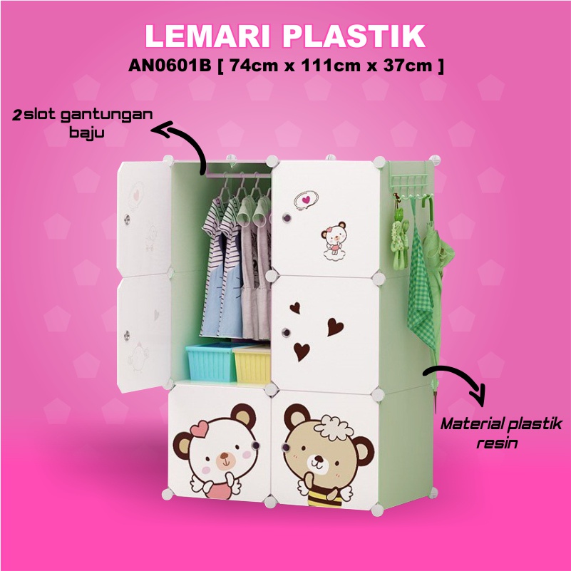 Lemari Pakaian Portable Karak 6 Pintu Motif Anak hello Kitty