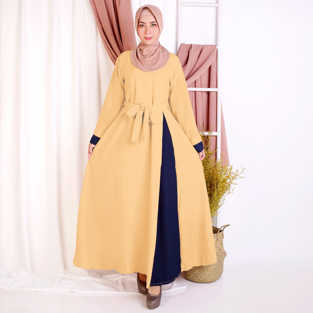 FW Long Dress Gamis maxi Wanita Muslim kombinasi warna -  Ayesha - Fashion Muslim Wanita