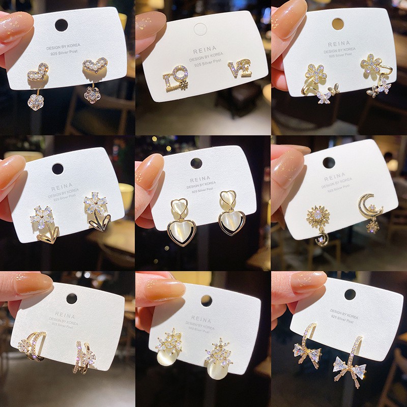 Ready Stock Grosir S925 Perak Jarum High-End Zirkon Kupu-Kupu Anting Perempuan All-Match Berlian Anting-Anting