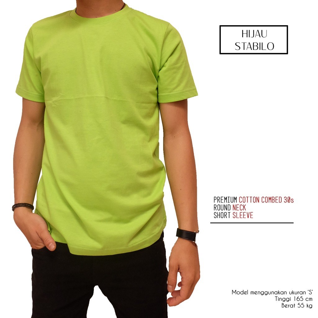 Kaos Polos Original Cotton Combed 30s Warna Hijau Stabilo Lengan Pendek [ BEST SELLER ]