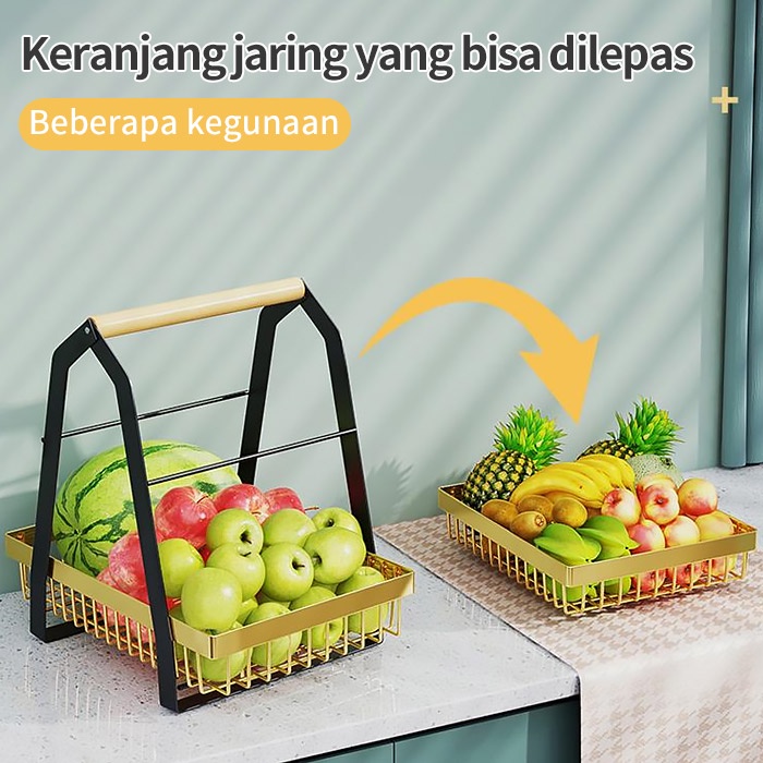 RAK BAWANG Keranjang Rak Dapur Rak Buah Besi Rak Dapur Besi Kayu Serbaguna Dapur Rak 2 Tingkat Dapur