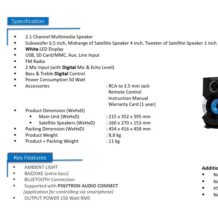 Polytron Speaker Aktif Bluetooth PMA 9527 Radio Extra Bass Remote USB