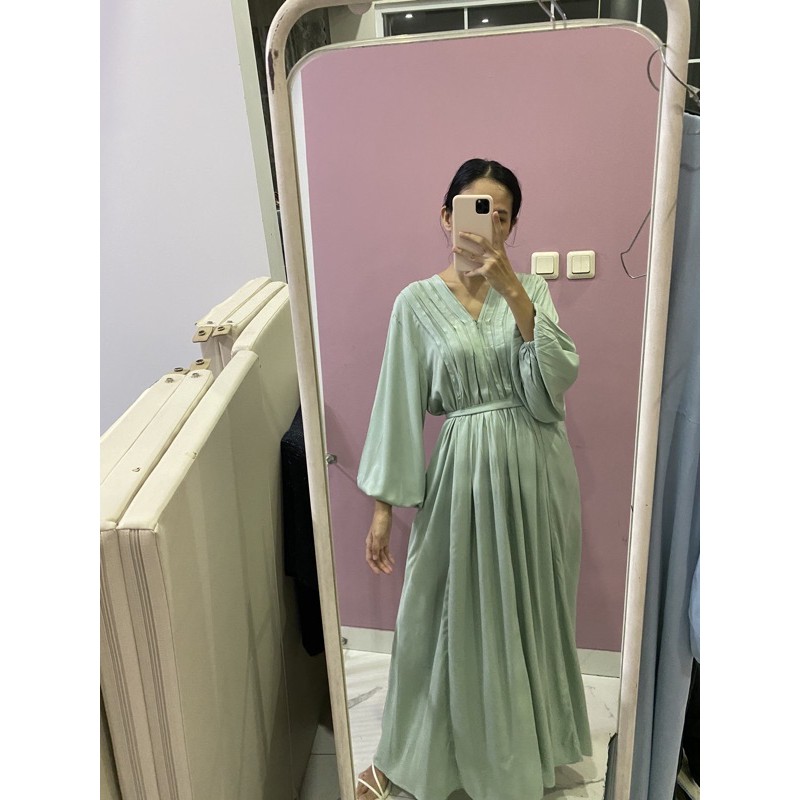 NABO - Kufnat Long Dress Ijo Mint (Dress Panjang Bahan Rayon)