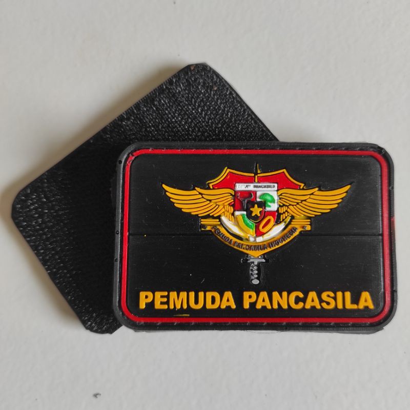 PATCH RUBBER LOGO PP ( PEMUDA PANCASILA) WING'S KOTAK DASAR HITAM/TEMPELAN EMBLEM KARET VELCRO