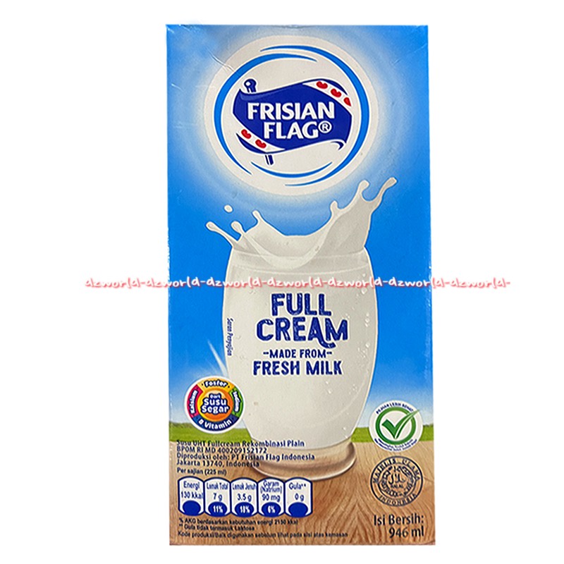 Frisian Flag Full Cream Made From Fresh Milk 946ml Susu Bendera UHT Siap Minum Siap Saja Susu Cair FF Frisianflag Putih