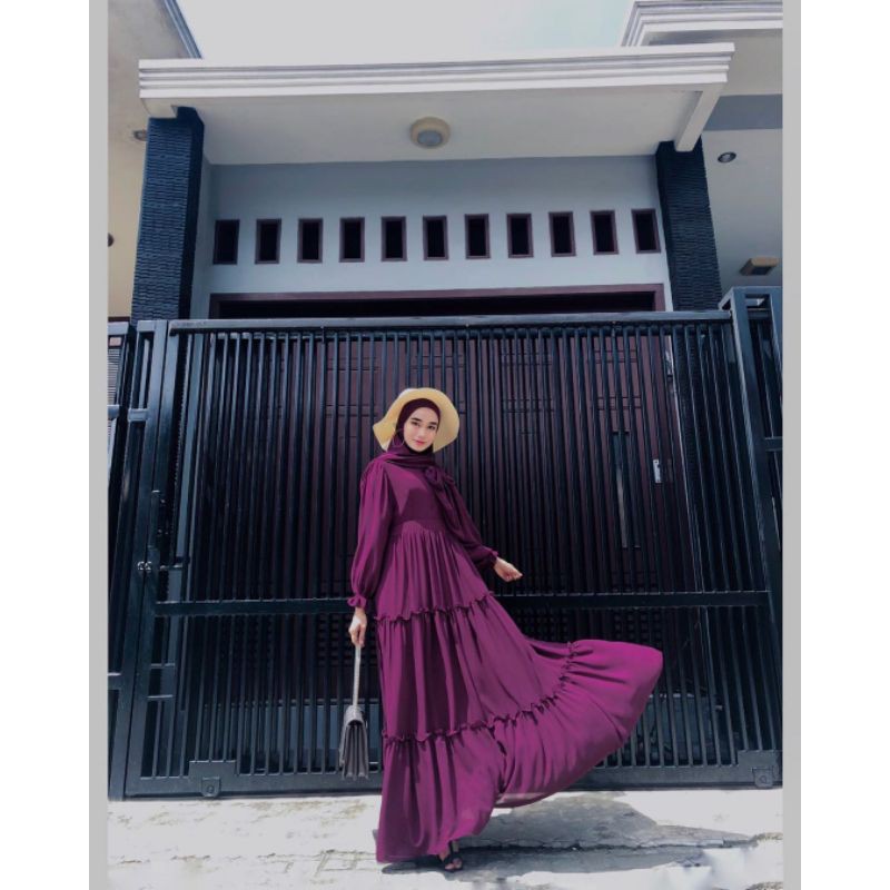 READY (SIAP KIRIM) NEW AMBER DRESS BURGUNDY SIZE S PB 135 BY dnk_hijabb
