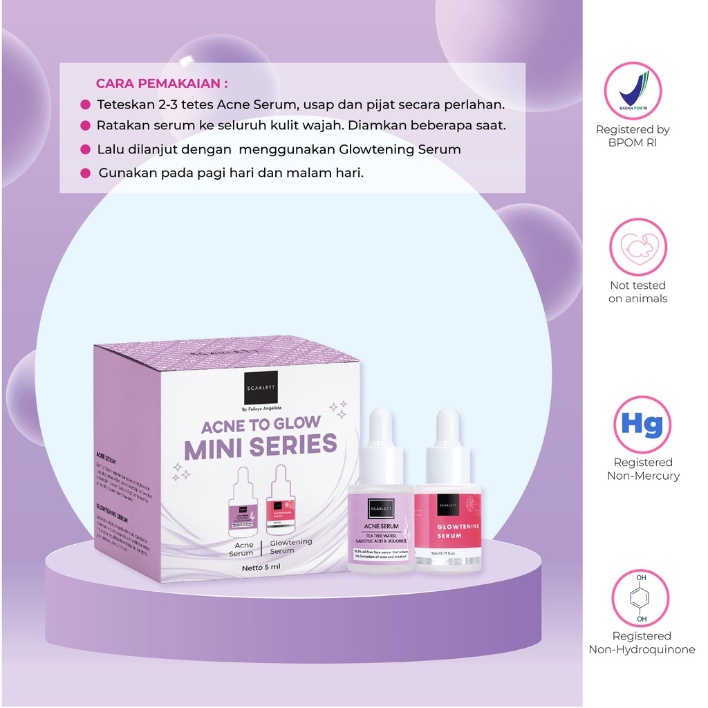 [ORI] Scarlett  Acne to Glow Mini series Serum Isi 2 Meredakan Jerawat Meradang Iritasi Kemerahan Meregenerasi Kulit I BPOM 15ml