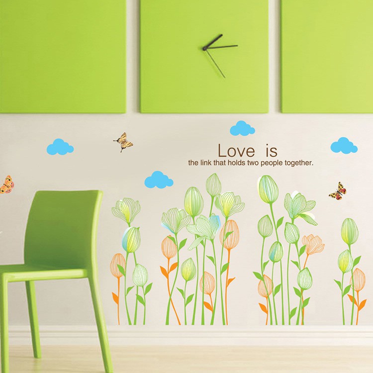 RELIZA WALL STICKER BUNGA TULIP HIJAU GREEN FLOWER GARDEN STIKER DINDING AY7239