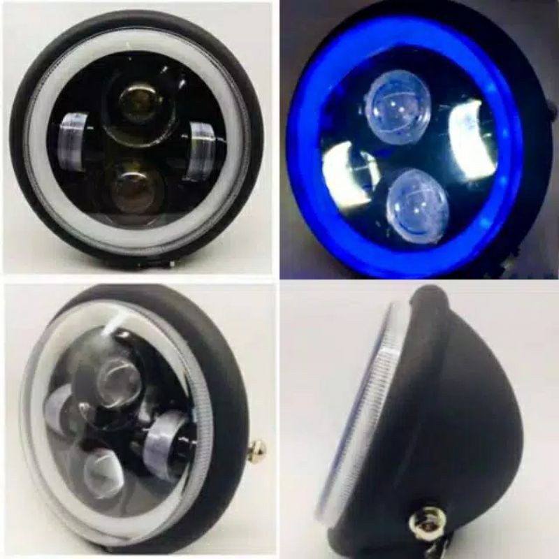 Headlamp Reflektor Lampu Depan Led Daymaker 5 75 Inch 4 Led + Batok Hitam