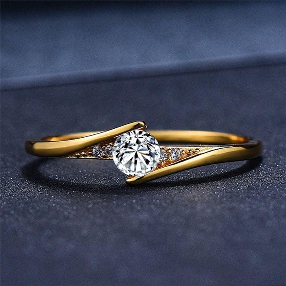 Cincin Kawin Berlian Nanas Bulat Wanita Klasik Paduan Ladies Ring