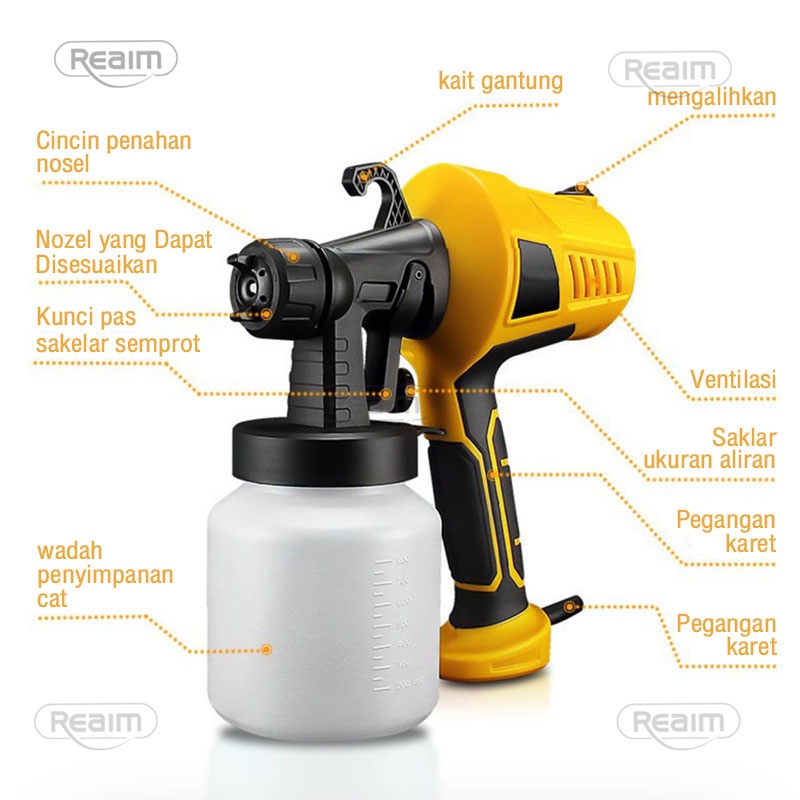 Reaim 800ML Electric Spray Gun 400Watt Paint Mesin Cat Semprot Elektrik semprot Cat ga Bisa buat minyak Alat Semprotan Ryu Semprotan Cat Listrik Ryu