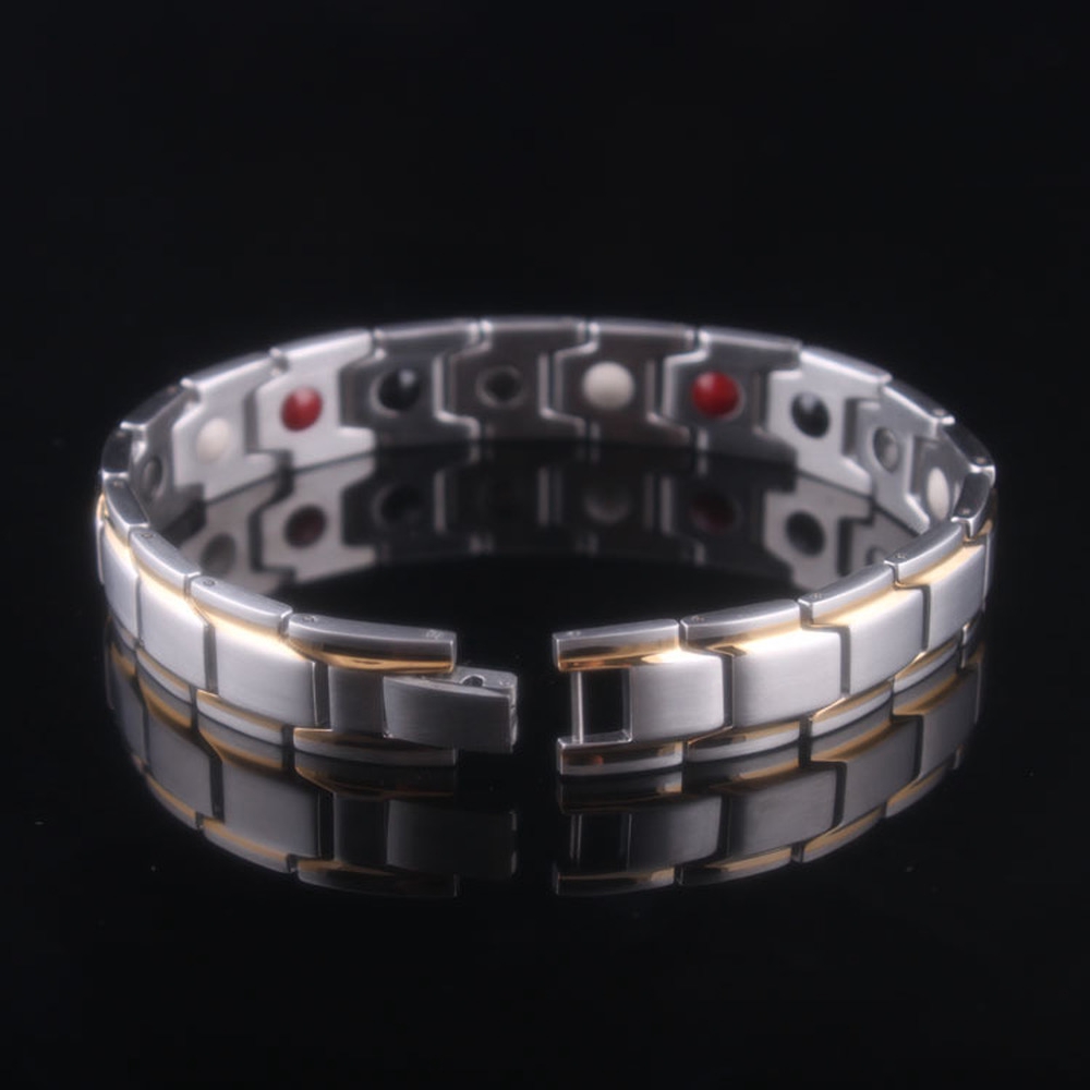 Gelang Bangle Magnetik Bahan Stainless Steel Warna Silver / Gold / Hitam Untuk Terapi Arthritis