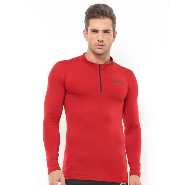 FPS-008MH Kaos lengan panjang sport fitness bodyfit FLEX merah hitam