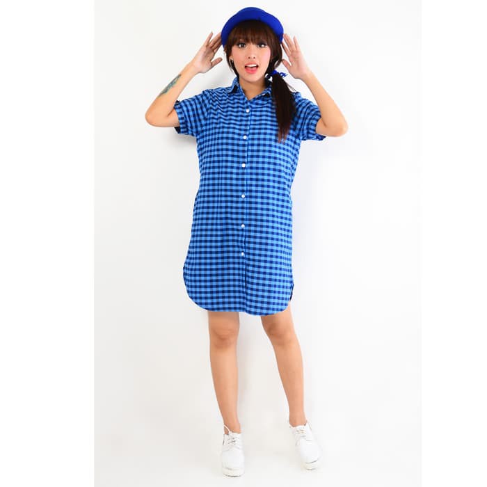 Jfashion Tunik Kotak Kecil Tangan Pendek - Adara - Hijau Tosca