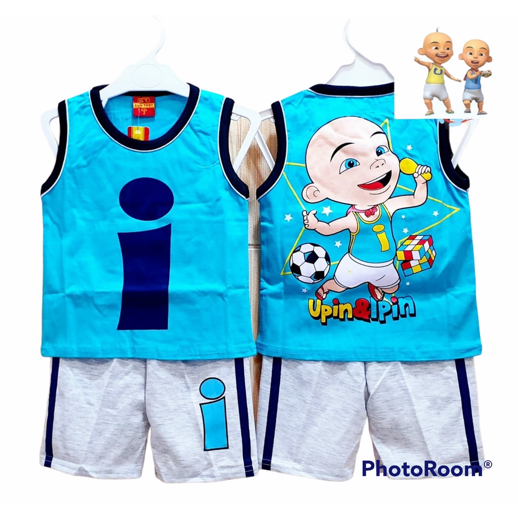 SETELAN SINGLET UPIN IPIN SETELAN BAJU ANAK LUCU BISA COD UNTUK USIA 1-10 TAHUN