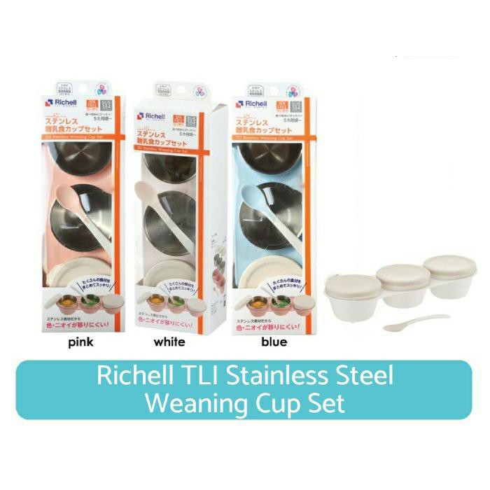 Richell Stainless Stell Weaning Cup Set 20176 / 20177 / 20178 Mangkuk dan sendok bayi