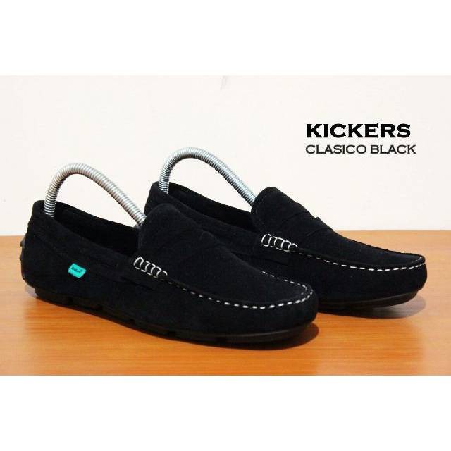 SEPATU KICKERS CASUAL SLOP SUEDE ASLI SLIPON PRIA KERJA KANTOR FORMAL SANTAI ANAK LAKI KREN HITAM