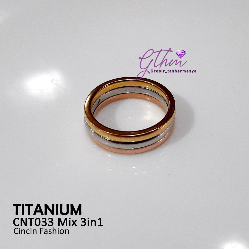 Cincin Titanium 3in1 Kombinasi Gold-Silver-Rosegold Anti Karat Perhiasan Import CNT03#