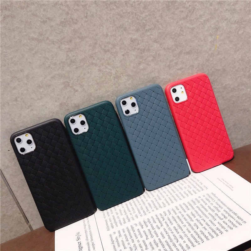 Casing iPhone 12 Pro Max 12 Mini 12 Pro 11 11Pro 11 Pro Max 6 6S Plus 7 8 Plus X XS XR XS Max SE 2020 Black Green Weave Style Soft Phone Cover Case