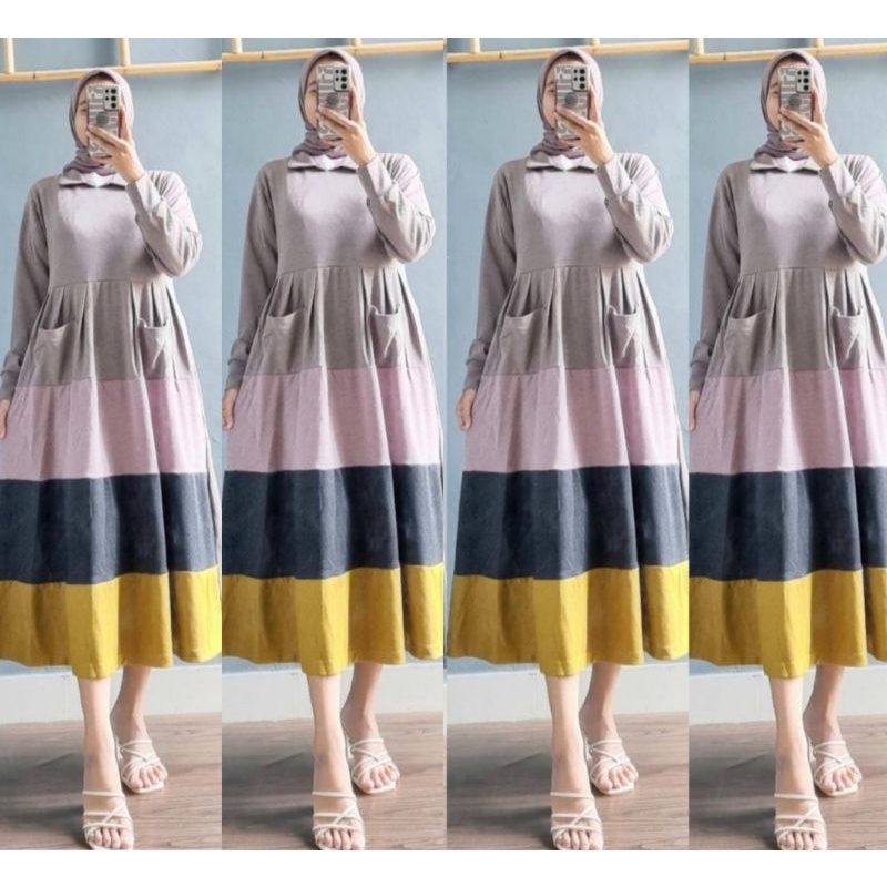 DRESS MIDI KANTONG BAHAN KAOS MICHAEL IMPORT