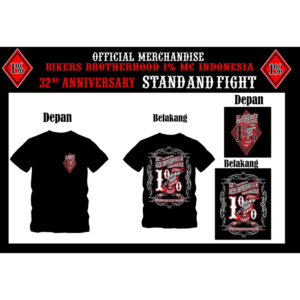 KAOS BIKERS BROTHERHOOD 1% MC PENDEK ORIGINAL HITAM FREE STICKER