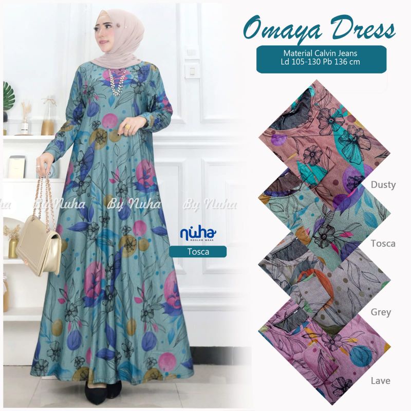 Gamis calvin jeans wanita omaya dress maxy LD 105 Bahan calvin jeans super melar