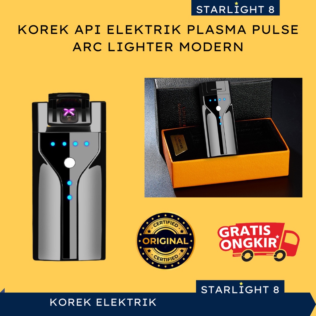 Korek Elektrik Plasma Cas Lighter Pemantik Api Metal Hitam Coolblack Original Best Quality