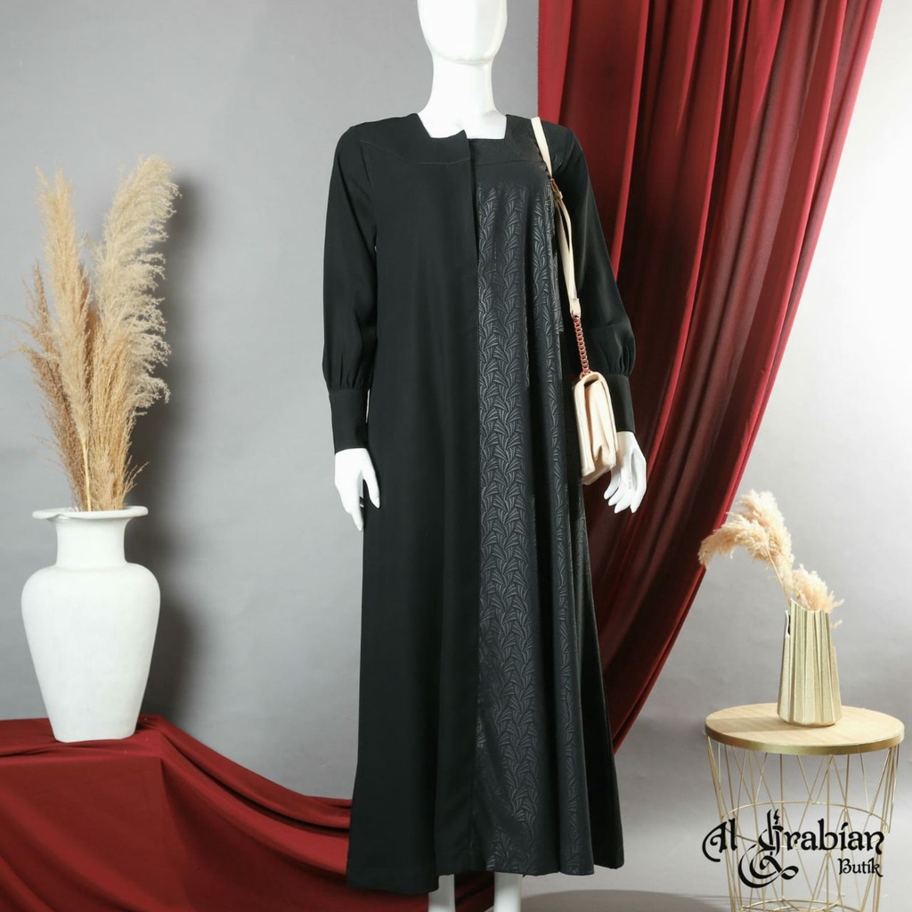 HAVVA ABAYA SERIES by ALARABIAN BUTIK klambieakhwat BISA COD | abaya hitam pekat khas timur tengah jetblack arabian mix abaya motif luminous halus ringan nyaman busui wudhu friendly resleting dada manset kerah bulat saku kanan