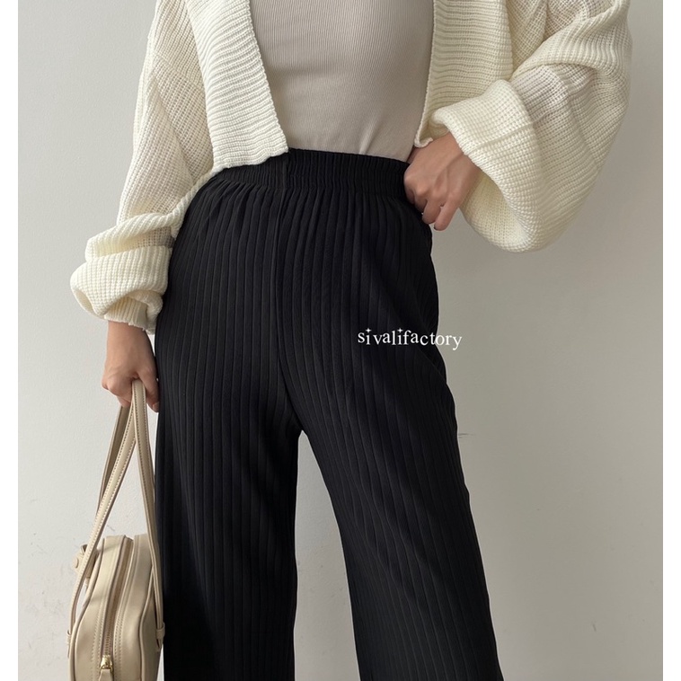 SIVALI Bora Pants | Celana Kulot Knit Wanita Tebal 1800 - Celana Kulot Highwaist