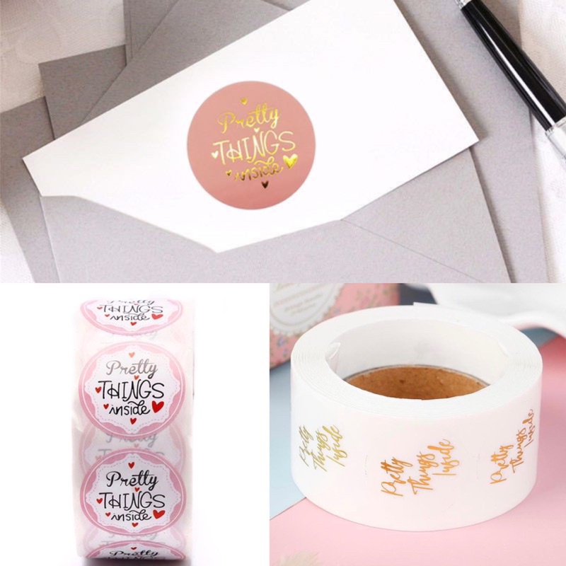 

50pcs stiker label olshop hadiah kado tulisan pretty things inside cute stiker tempelan lucu segel label
