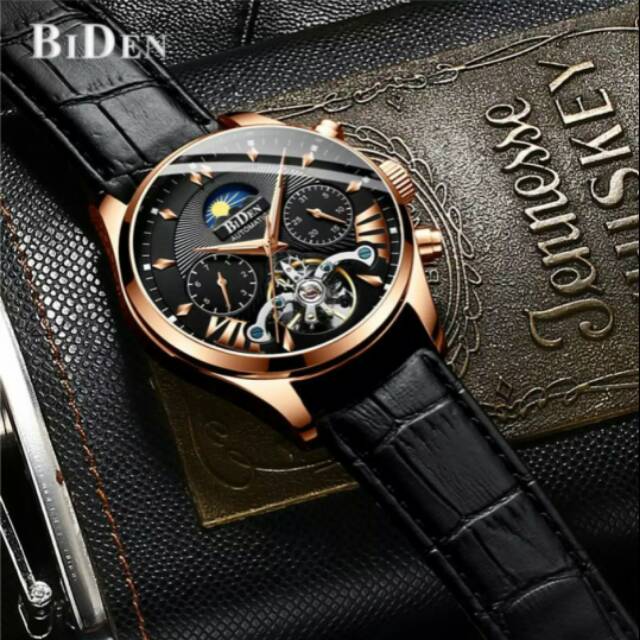 Jam Tangan Pria Automatic Biden Tali Kulit Original