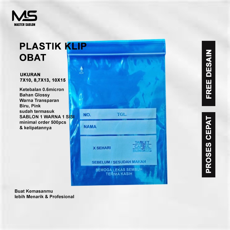 Sablon plastik ziplock klip obat