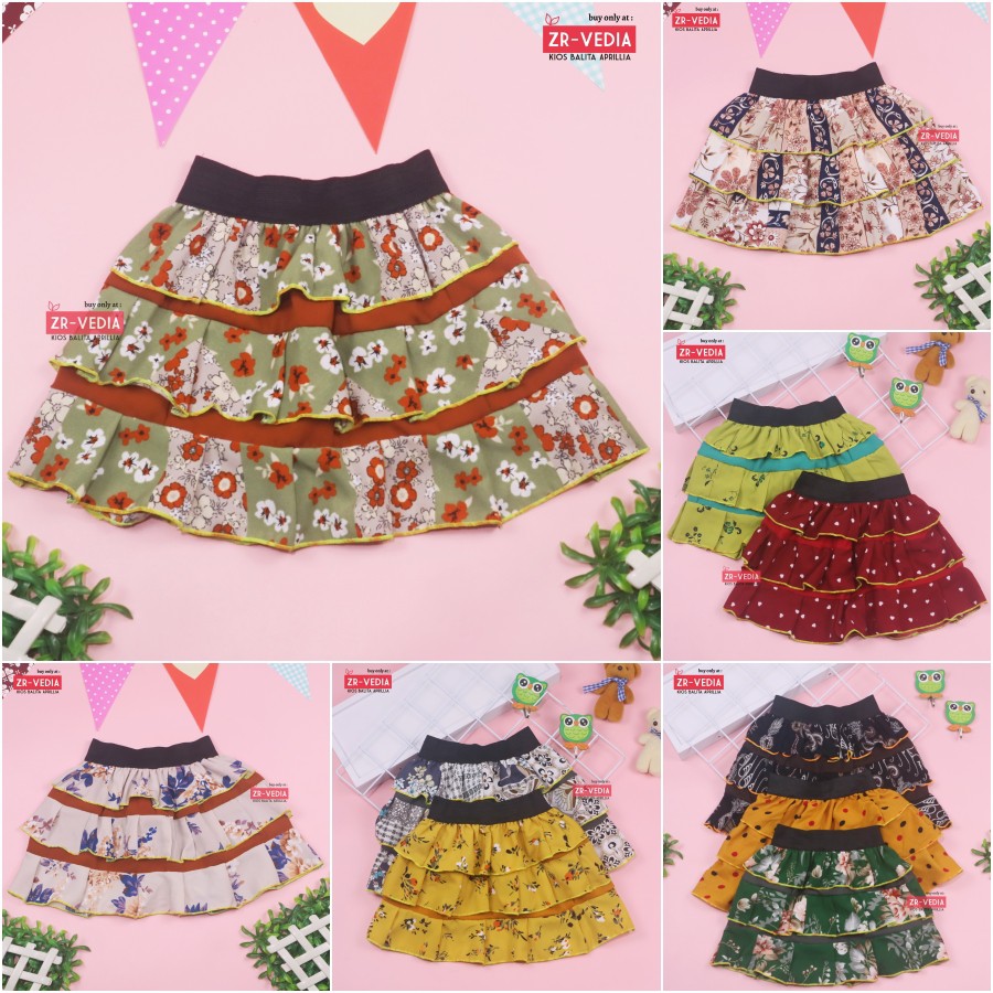 Rok Tumpuk Motif uk 1-9 Tahun / Skirt Pendek Polos Lucu Grosir Cewek Rok Anak Perempuan Cewek Murah