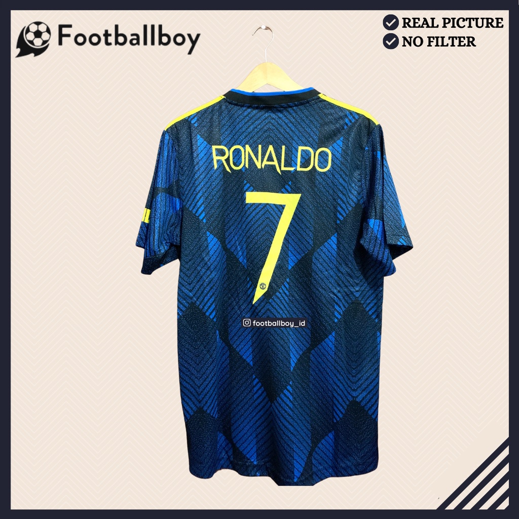 Jersey Baju Bola MU/Emyu Third 3rd 2021-2022 + Nameset Ronaldo 7 [FONT UCL, GRADE ORI IMPORT]