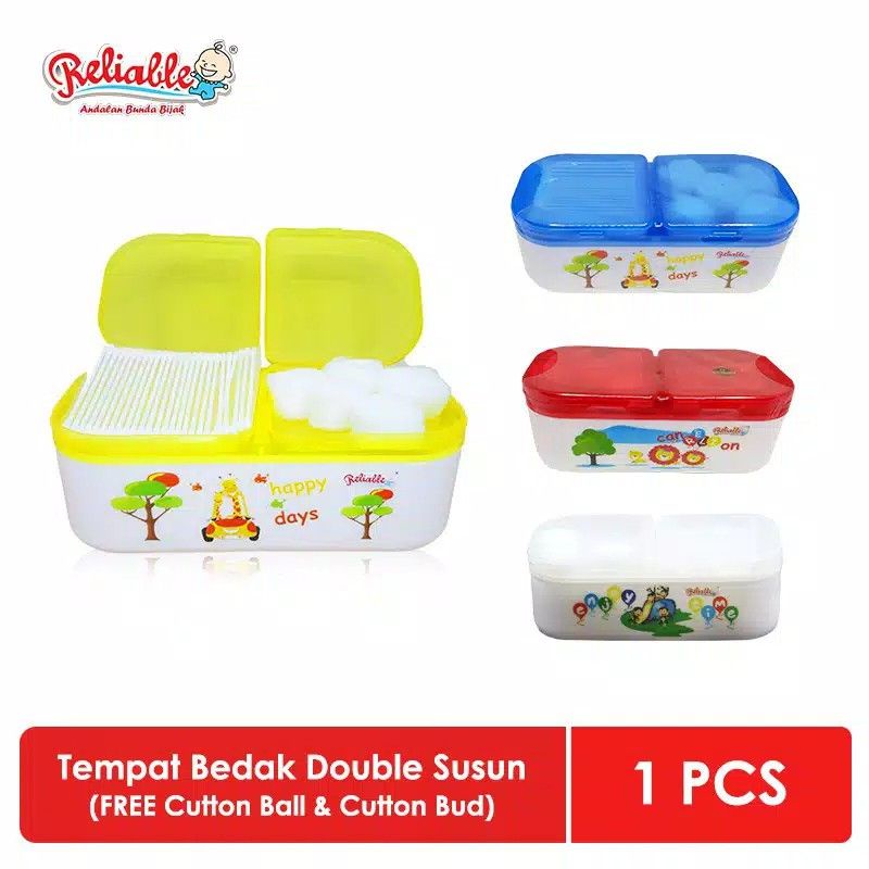 Tempat Bedak Bayi Double Susun Free Cotton Ball + Cotton Buds RELIABLE RTB 10400