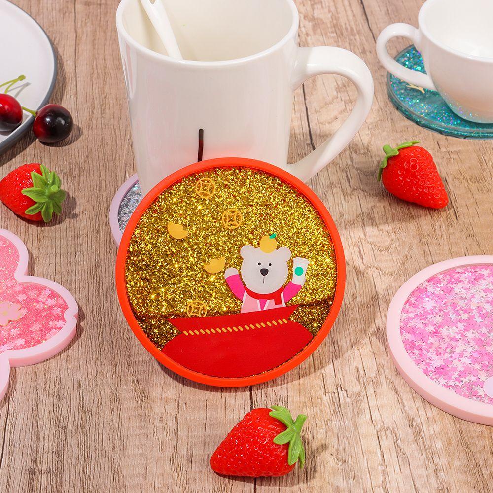 Solighter Quicksand Cup Mat Tahan Lama Aksesoris Dapur Kartun Kelinci Kartun Coaster Non-slip Musim Ocean Drink Cup Coaster