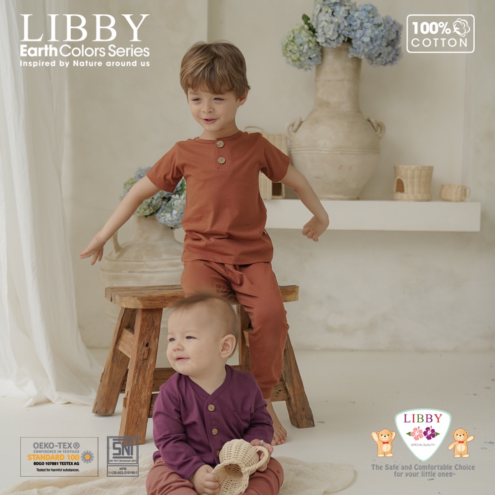 Baju Bayi Anak Laki Laki Perempuan Setelan Oblong Pendek Celana Panjang Libby Earth Series 9 Bulan 1-4 Tahun (1Stel/Pack)