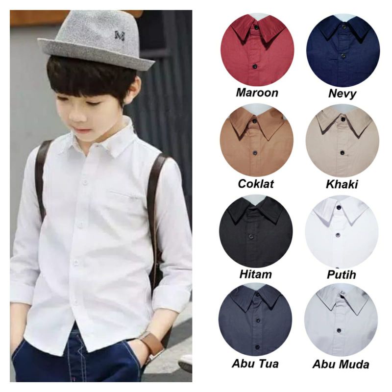 Baju Anak Laki Laki Usia 1-12 Tahun Kemeja Anak Lengan Panjang Casual Distro Import Kemeja Polos Anak Panjang M