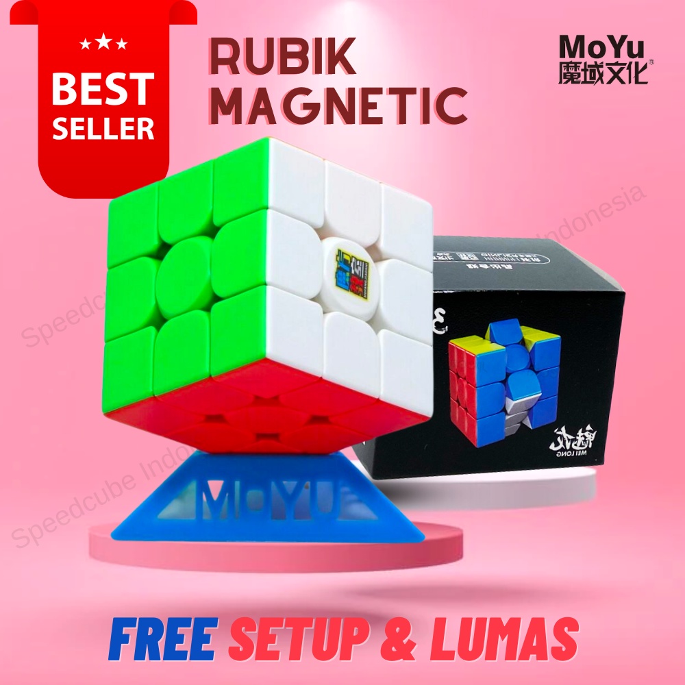 Rubik 3x3 Magnetic Original MoYu 3M Meilong | Rubik Flagship Premium | Warna Black &amp; Stickerless  | Rubik Magnet Terbaik | 3x3x3 Best Seller Rubik Speedcube | Rubrik Murah Untuk Lomba