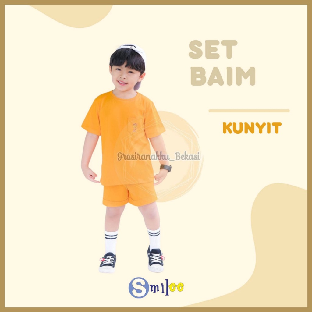 Setelan Anak Unisex Baim Smilee  Warna Kunyit Size 1-5 Tahun