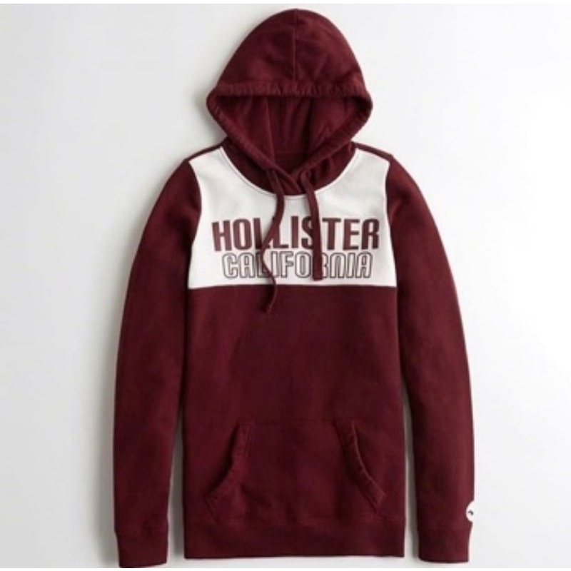 Hollister California Colorblock Women Hoodies Burgundy Color Colour Block Jacket Hoodie Atasan Wanit