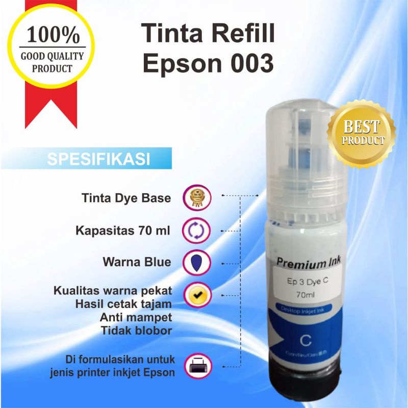 Tinta Premium Ink 003 Compatible For Refill Printer Epson L1110 L3110 L3150