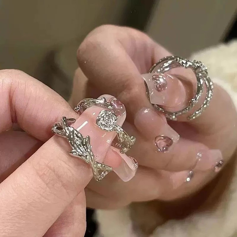 Cincin Model Terbuka Adjustable Desain Duri Mawar Untuk Pria Dan Wanita