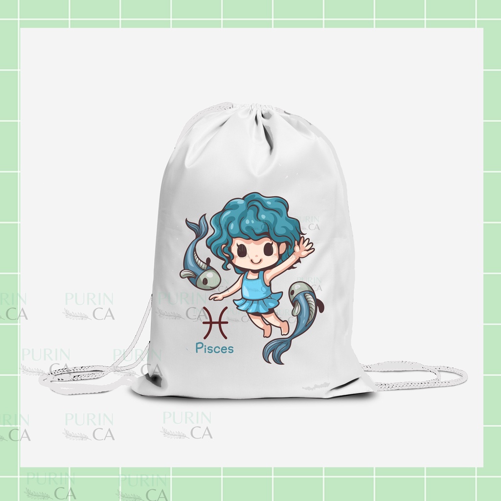 Tote bag dan Tas Serut Kanvas Gambar Zodiac Cute