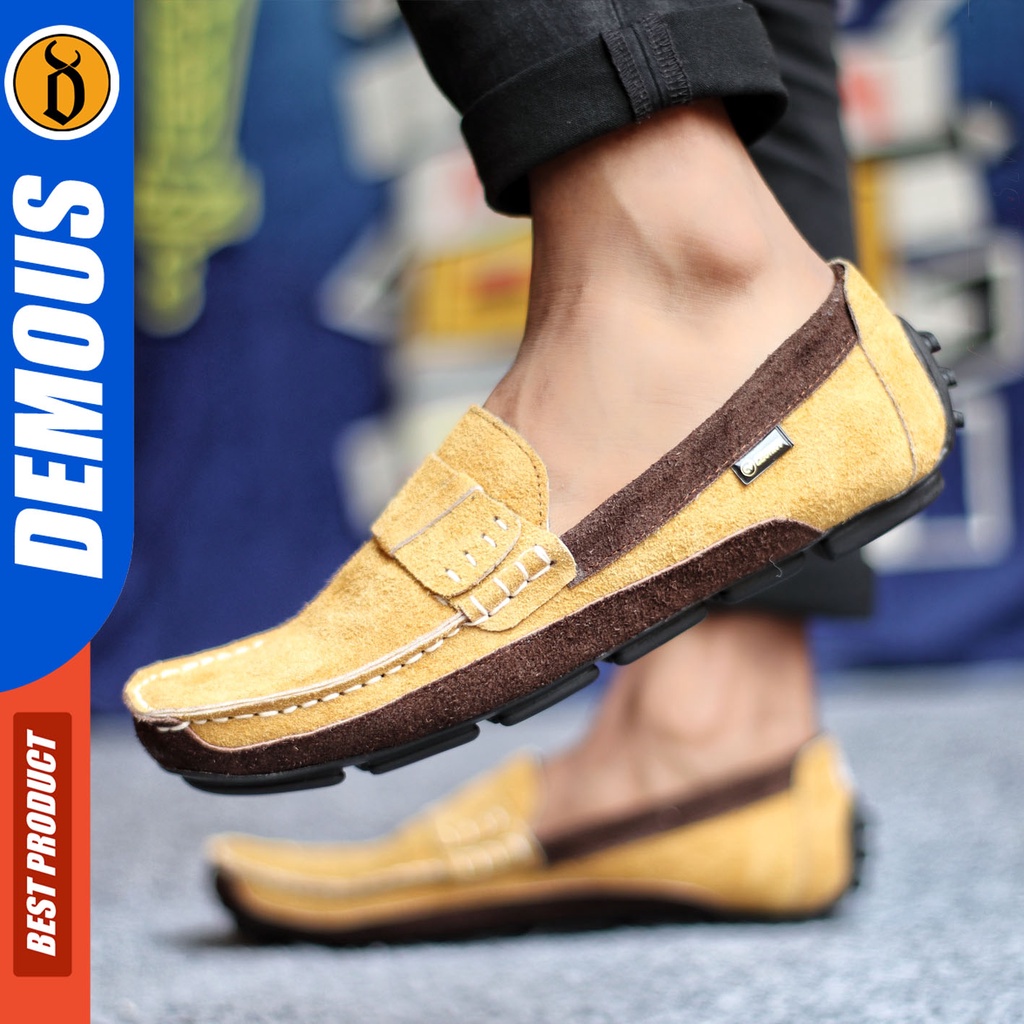 Sepatu Slip On Pria Sepatu Casual Pria Kulit Suede Kerja Kantor Kuliah Kondangan Sepatu Slop Pria Sepatu Hitam Pria DEMOUS AHARON