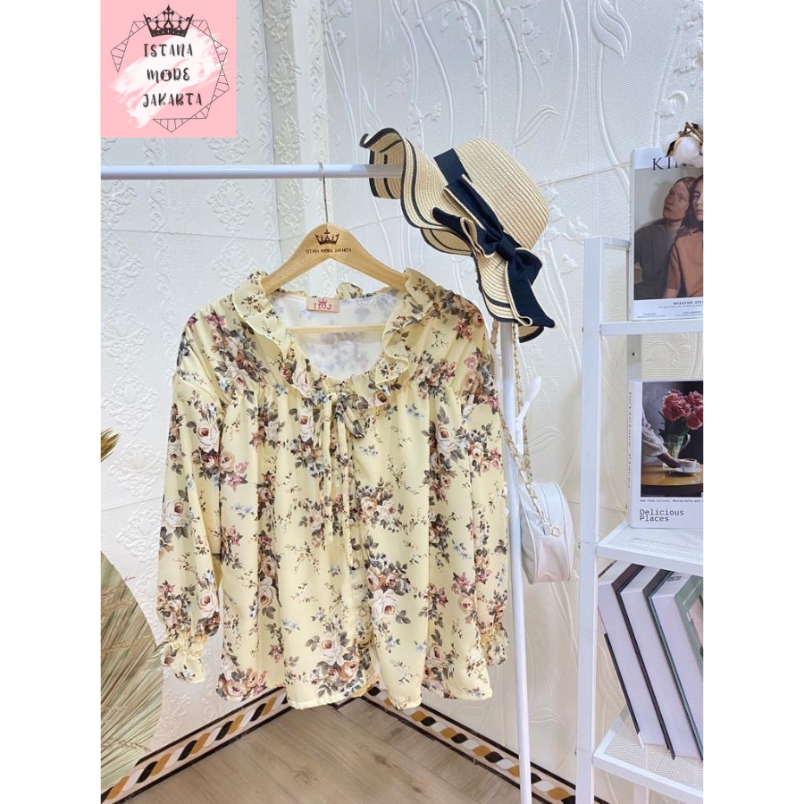 ISTANA MODE JAKARTA Sonya Jumbo baju atasan wanita terbaru blouse korean style blouse wanita lengan panjang-CREAM
