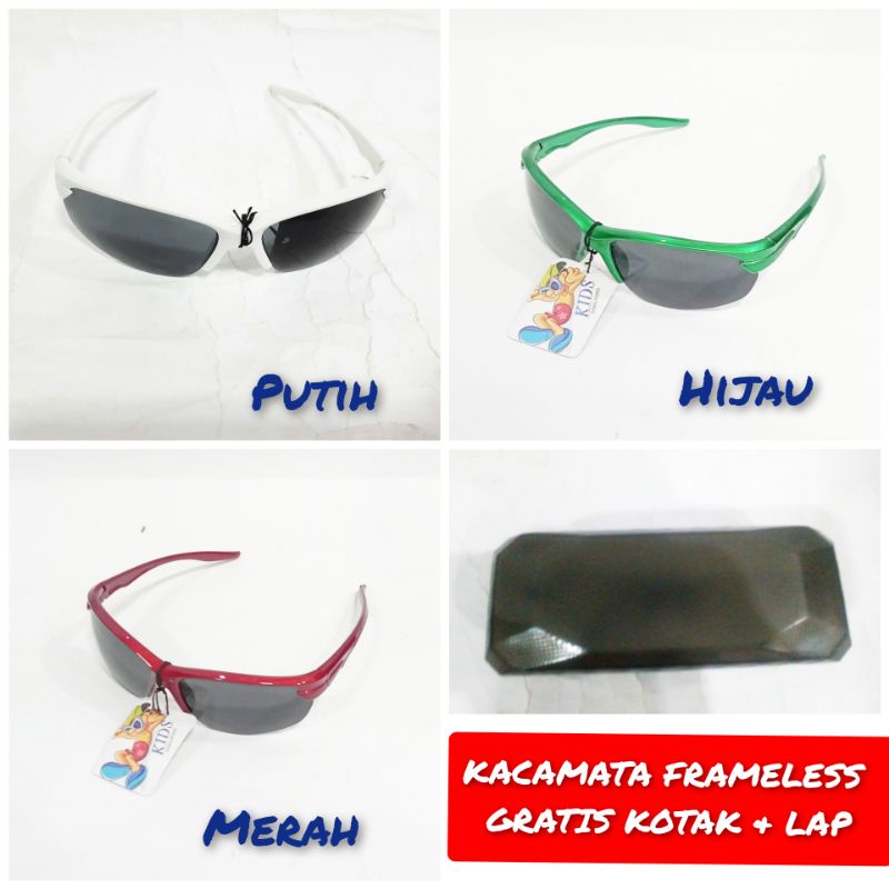 Kacamata sunglasses anak laki bingkai frame merah biru putih hitam gaya model sporty gratis kotak