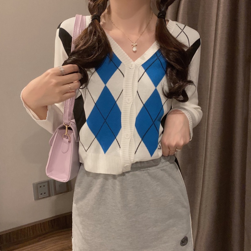 Cardigan Rajut V-Neck Lengan Panjang Gaya Retro Untuk Wanita