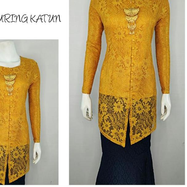 ✮ Indah KEBAYA BROKAT ENCIM TUNIK LENGAN PANJANG Furing Katun S M L XL XXL 9683 ♪